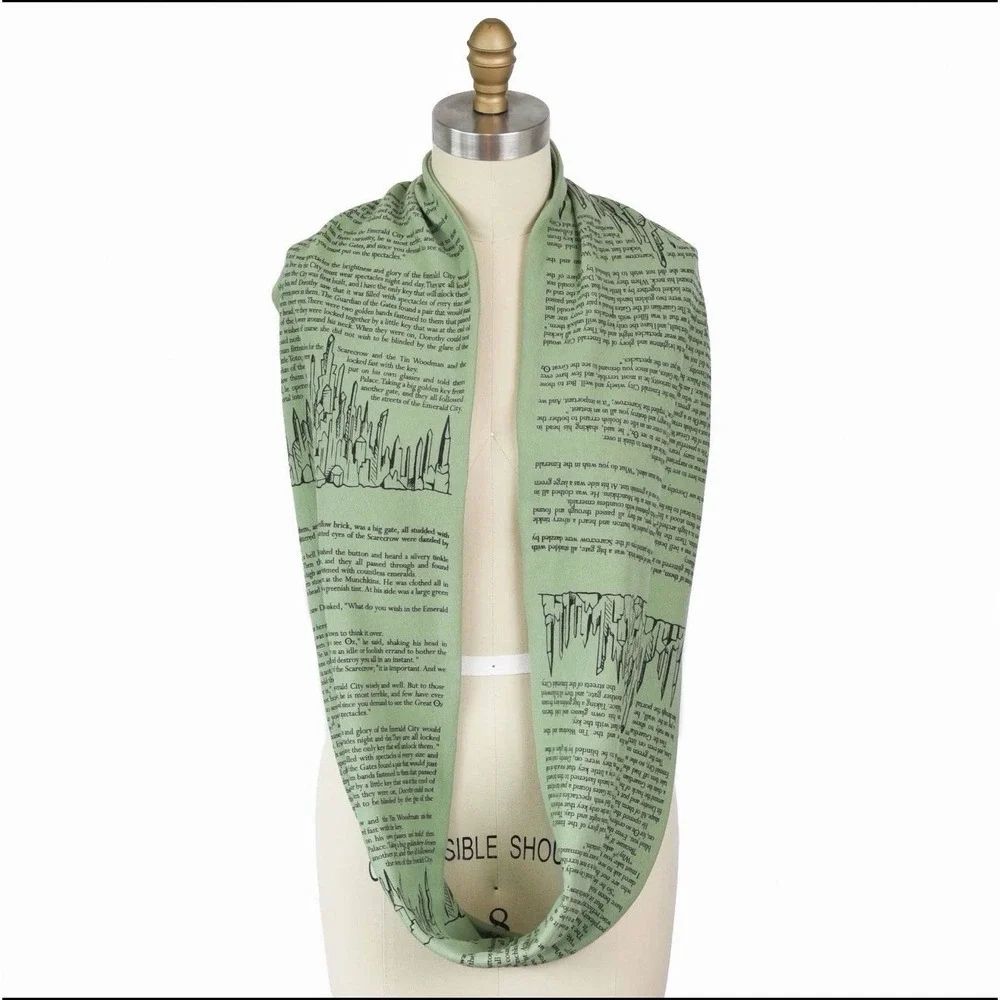 Storiarts‎ Wizard of Oz Book Text Scarf Emerald City Literary Novel Green